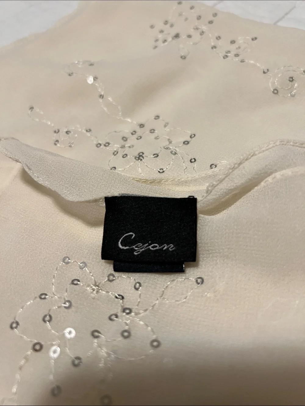 Cejon Beaded Embellished Cream Scarf